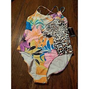 New Jr XL No Boundaries 1 Piece Leopard Cheetah Tropical Swimsuit Bathing Suit